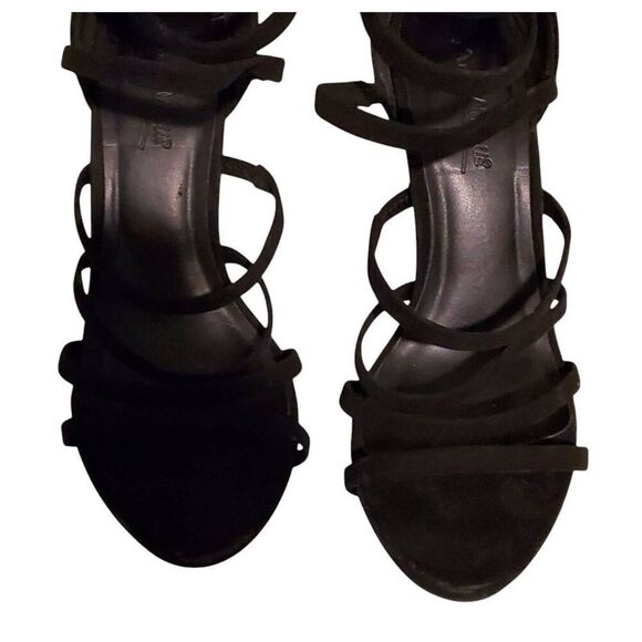 ANNE MICHELLE NEWBEE women's black suede strappy caged open toe high heels 7 - Picture 5 of 6